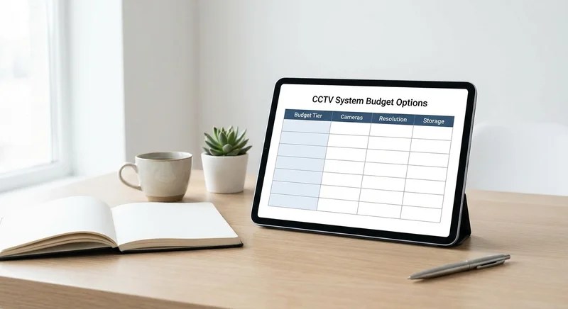 CCTV 예산 옵션 비교표와 깔끔한 미니멀 사무공간